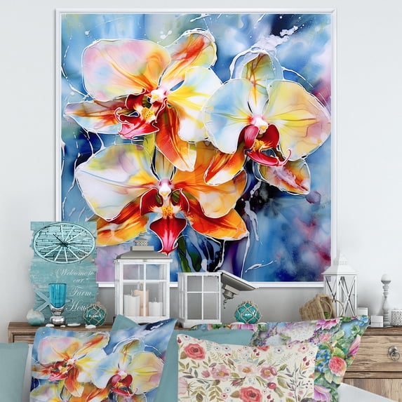 Designart "Dreamy And Colorful Orchid Beauty" Orchids Floater Framed Wall Decor