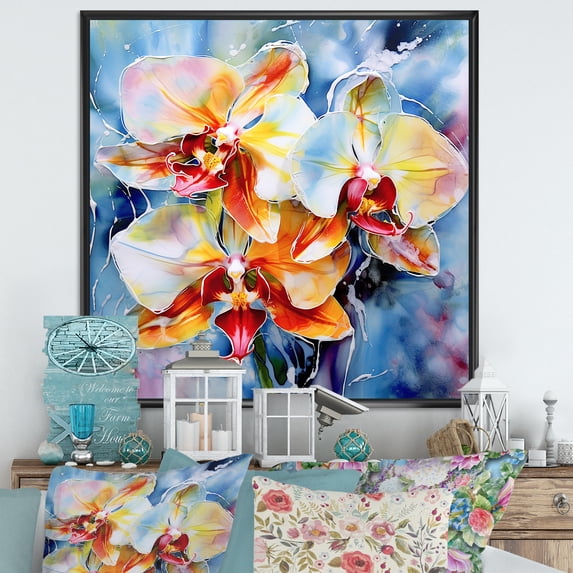 Designart "Dreamy And Colorful Orchid Beauty" Orchids Floater Framed Wall Decor