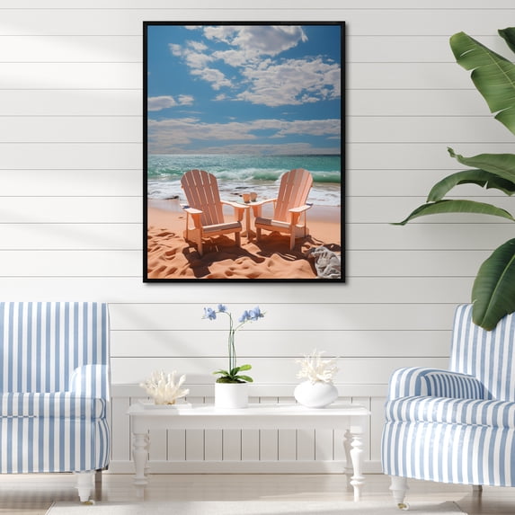 Designart "Dreamy Beach Chairs II" Nautical & Beach Floater Framed Wall Decor