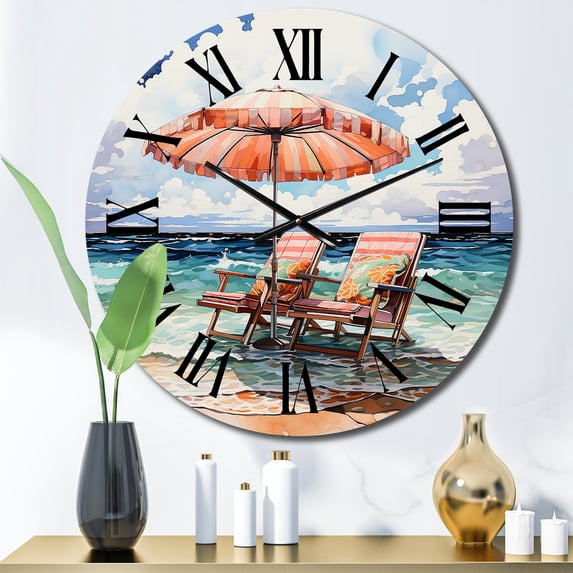 Designart "Dreamy Beach Chairs III" Nautical & Beach Oversized Wall Clock