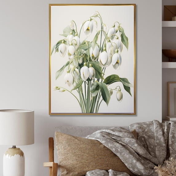 Designart "Dreamy Beige Snowdrop Scene II" Snowdrops Floater Framed Canvas Prints