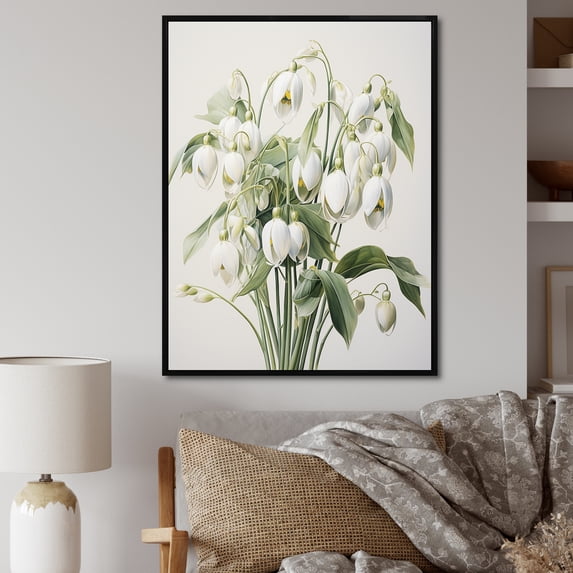 Designart "Dreamy Beige Snowdrop Scene II" Snowdrops Floater Framed Canvas Prints