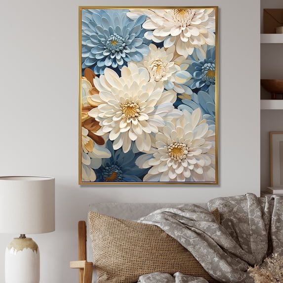 Designart "Dreamy Blue Background With White Mums III" Mums Floater Framed Canvas Art Print