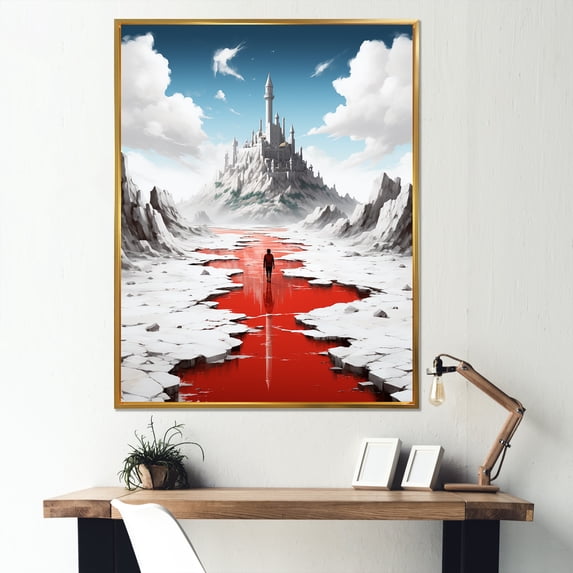 Designart "Dreamy Castle Gaming in Art Deco Style" Fashion Framed Wall Art - Modern White Video Games Living Room Framed Canvas Art