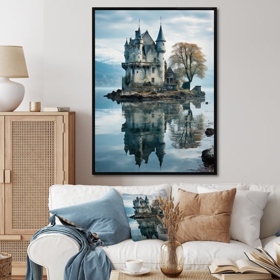 Designart "Dreamy Castle Reflections II" Cityscapes Floater Framed Canvas Print