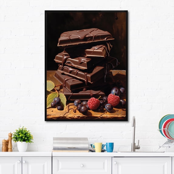 Designart "Dreamy Chocolate Delights II" Food & Beverage Floater Framed Wall Decor