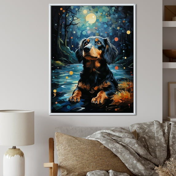 Designart "Dreamy Dachshund Dreams I" Animals Dog Floater Framed Wall Decor