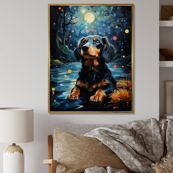 Designart "Dreamy Dachshund Dreams I" Animals Dog Floater Framed Wall Decor