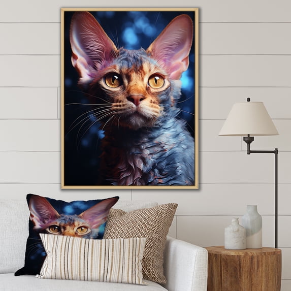 Designart "Dreamy Devon Rex Cat" Animals Cat Floater Framed Wall Art Living Room