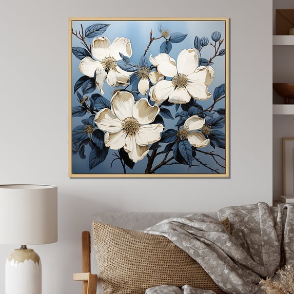 Designart "Dreamy Dogwood Reverie" Dogwood Floater Framed Wall Decor