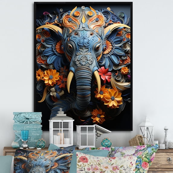 Designart "Dreamy Elephant Abstraction" Animals Elephant Floater Framed Canvas Art Print
