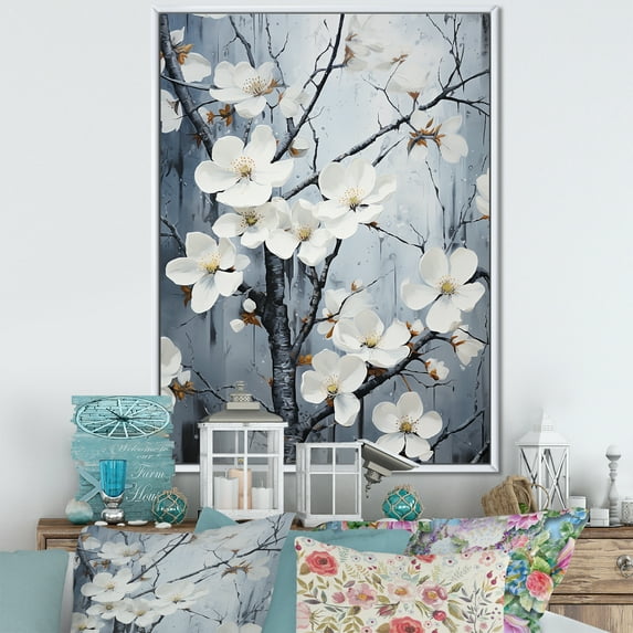 Designart "Dreamy Ethereal Dogwood Blooms" Dogwood Floater Framed Wall Art Prints
