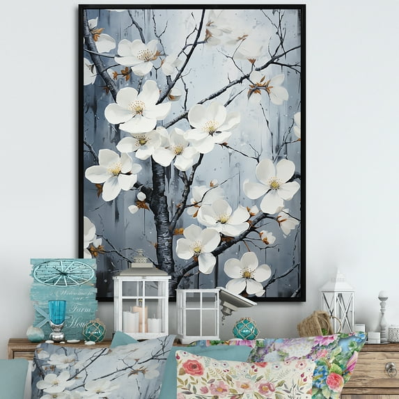 Designart "Dreamy Ethereal Dogwood Blooms" Dogwood Floater Framed Wall Art Prints