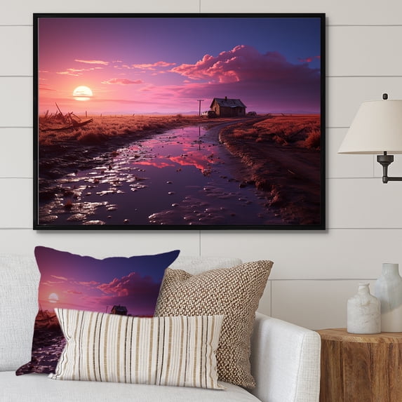 Designart "Dreamy Farm Sunsets" Farm Floater Framed Wall Art Prints