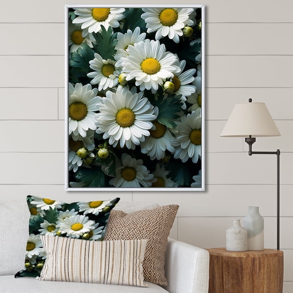 Designart "Dreamy Fields Of White Daisy Florescence II" Daisies Floater Framed Wall Decor
