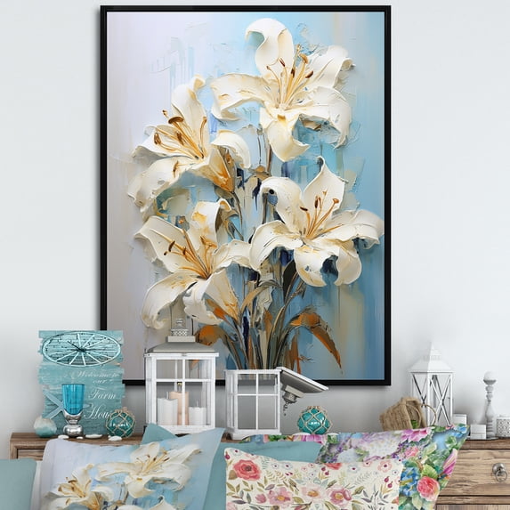 Designart "Dreamy Garden Of Lilies IV" Lilies Floater Framed Canvas Wall Art