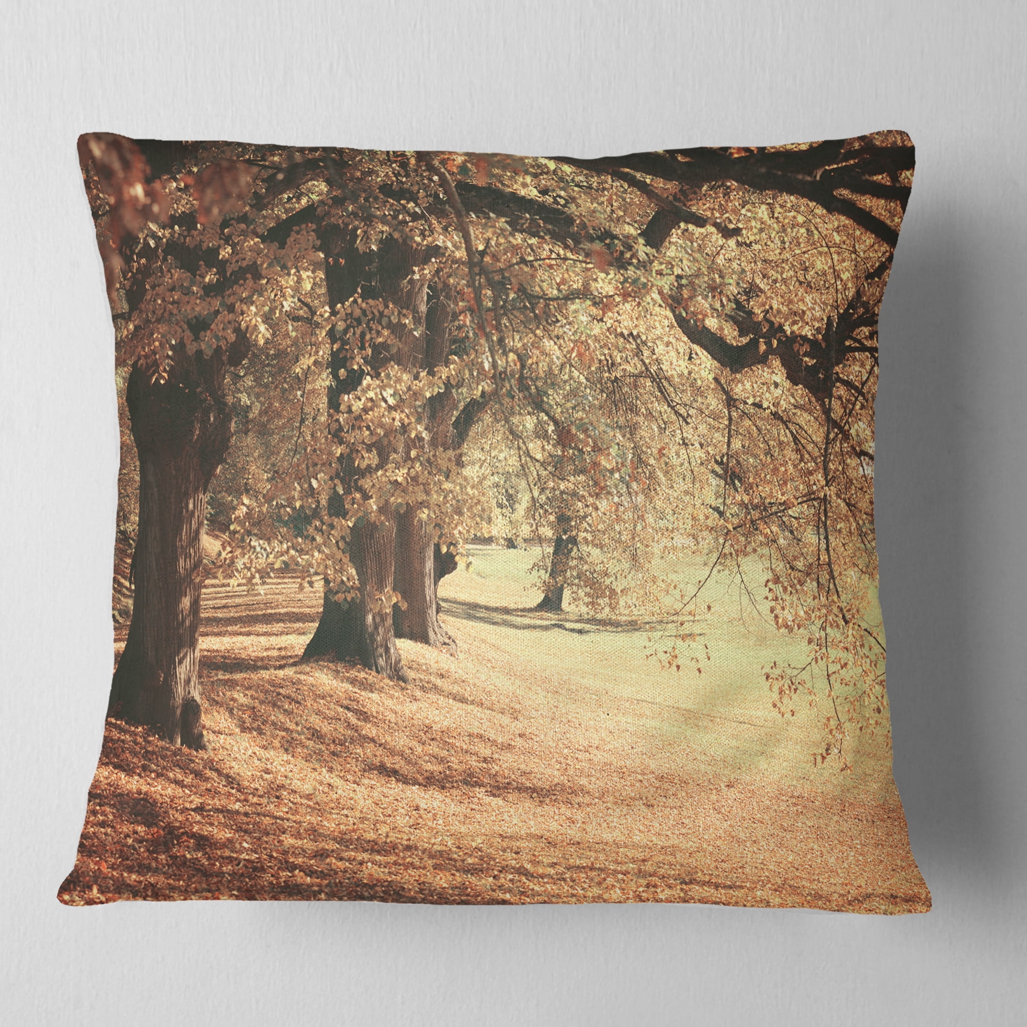 Designart Dreamy Imagery of Autumn Forest - Modern Forest Throw Pillow - 18x18