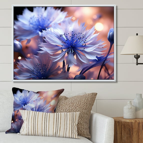 Designart "Dreamy Impression Of Purple Cornflowers II" Cornflowers Floater Framed Wall Art Living Room