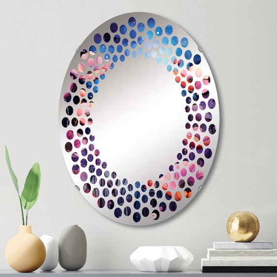 Designart "Dreamy Lilac Night with Poppies" Poppies Polka Dot Round Wall Mirror - Floral Oval Printed Decorative Mirror - Multiple Color Options