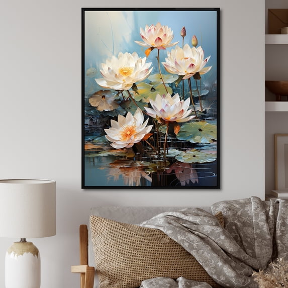 Designart "Dreamy Lotus Amidst Lily Pads I" Lotus Floater Framed Canvas Prints