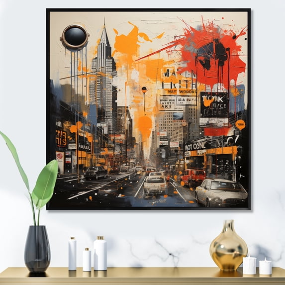 Designart "Dreamy Minneapolis Cityscape" Cityscapes Framed Wall Art - Modern Yellow Minneapolis Entryway Framed Wall Art Print