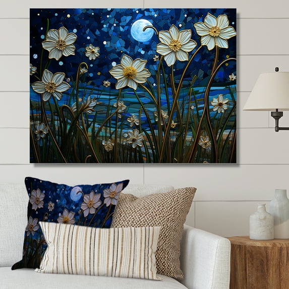 Designart "Dreamy Moonlit Flower Fields I" Wildflowers Wall Art Prints