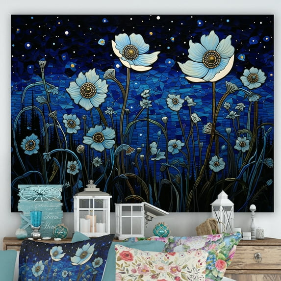 Designart "Dreamy Moonlit Flower Fields II" Wildflowers Wall Art Living Room