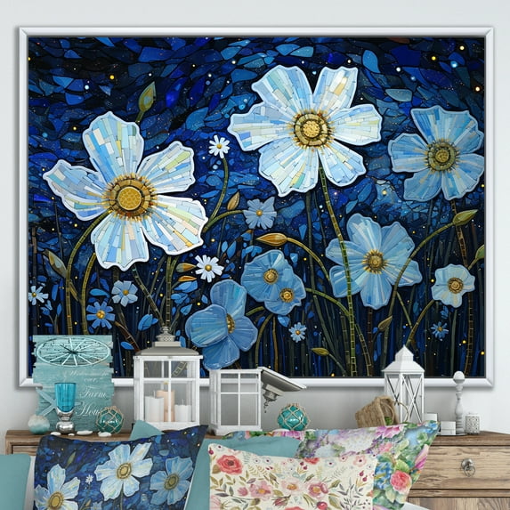Designart "Dreamy Moonlit Wildflower Fields" Wildflowers Floater Framed Wall Decor