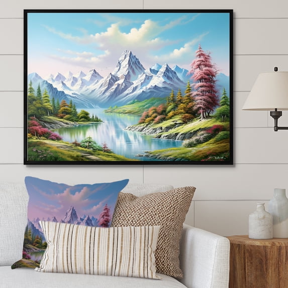 Designart "Dreamy Mountain Lake View" Landscape Mountains Floater Framed Canvas Prints