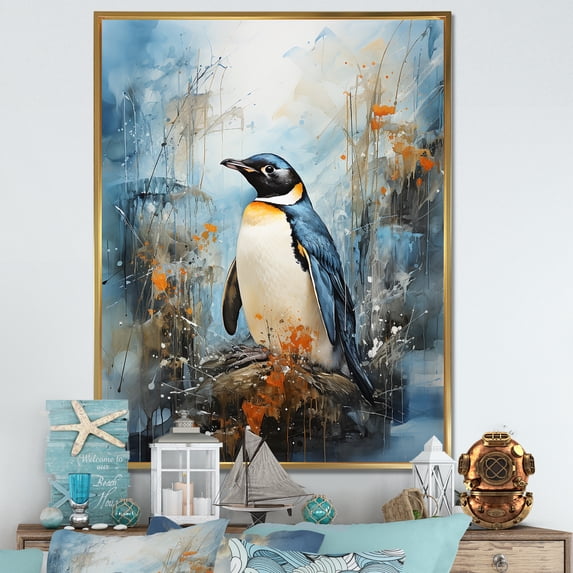 Designart "Dreamy Penguin Wonderland IV" Penguin Floater Framed Canvas Art Print