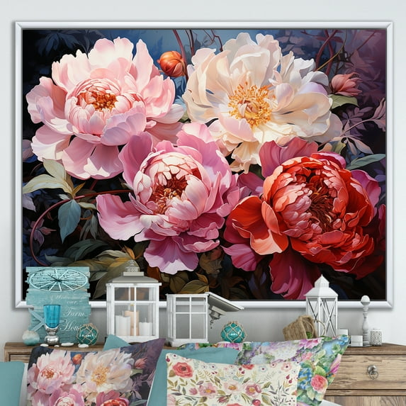 Designart "Dreamy Pink Peonies" Floral Floater Framed Wall Art Print