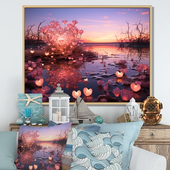 Designart "Dreamy Purple Clouds on the Horizon I" Coastal Framed Wall Art - Coastal Purple Coastal Beach Hallway Framed Wall Art Decor
