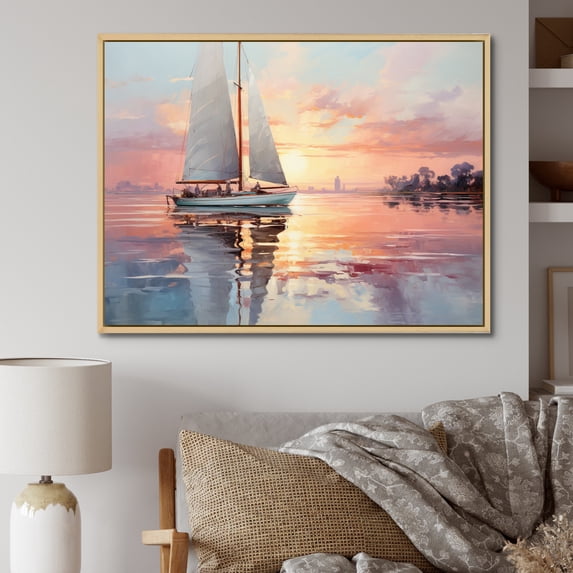 Designart "Dreamy Regatta Sail Boat II" Boat Floater Framed Wall Art Living Room