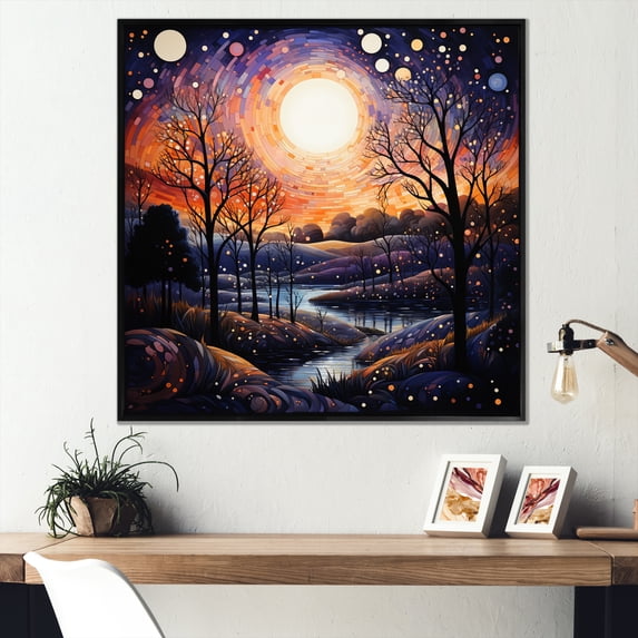 Designart "Dreamy River Mid Century wall art" Mid-century Floater Framed Canvas Print