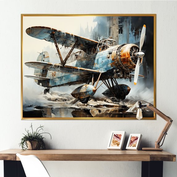 Designart "Dreamy Surrealism Of The Sea Plane I" Plane Floater Framed Wall Decor