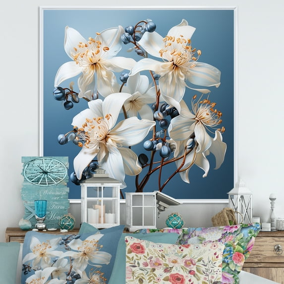 Designart "Dreamy Tropical White Hibiscus" Hibiscus Floater Framed Canvas Prints