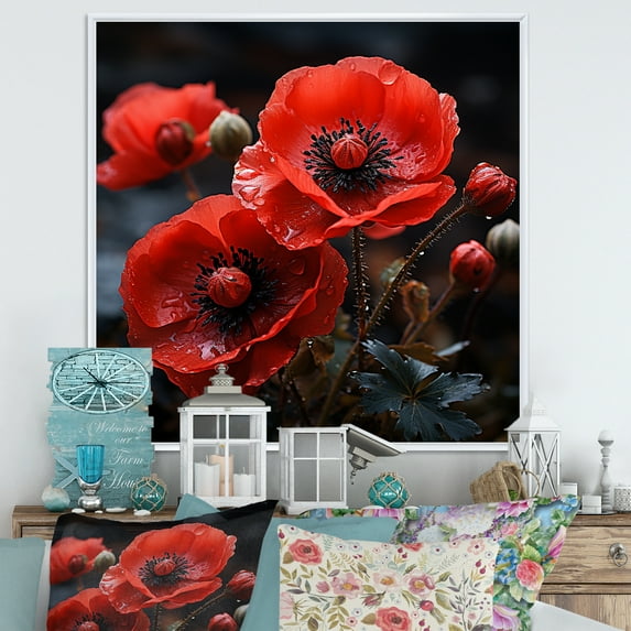 Designart "Dreamy Whispers Of Red Poppies I" Poppies Floater Framed Canvas Prints