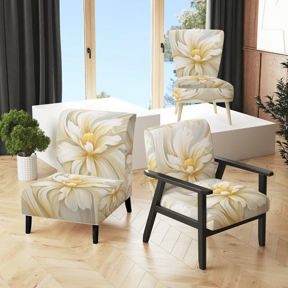 Designart "Dreamy White Digital Spring Flowers" Upholstered Fractals Accent Chair and Modern & Contemporary Arm Chair - Multiple Color & Pattern