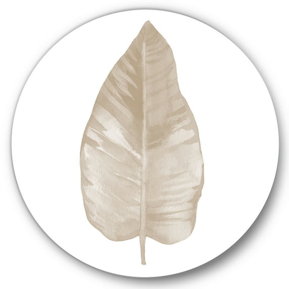 Designart 'Dried Leaf Plant Beige On White Background' Traditional Circle Metal Wall Art 11x11 - Disc of 11