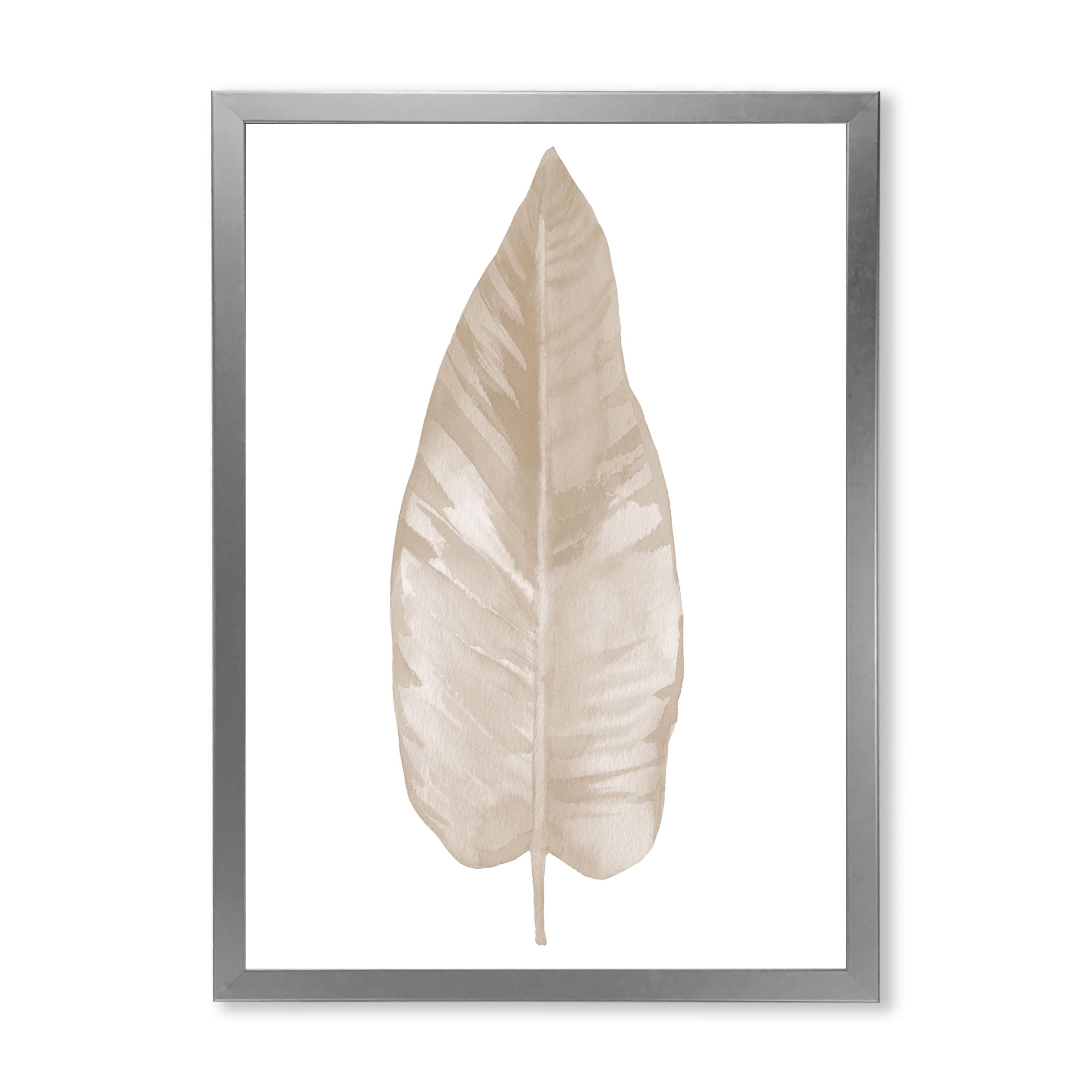 Designart 'Dried Leaf Plant Beige On White Background' Traditional Framed Art Print