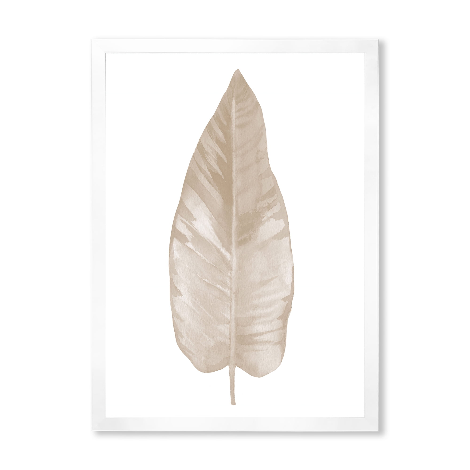Designart 'Dried Leaf Plant Beige On White Background' Traditional Framed Art Print