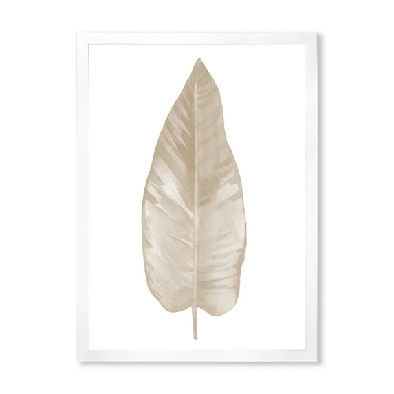 Designart 'Dried Leaf Plant Beige On White Background' Traditional Framed Art Print