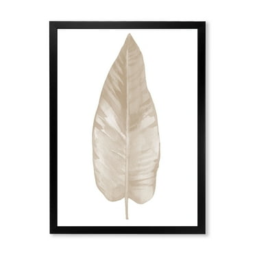 Designart 'Dried Leaf Plant Beige On White Background' Traditional Framed Art Print