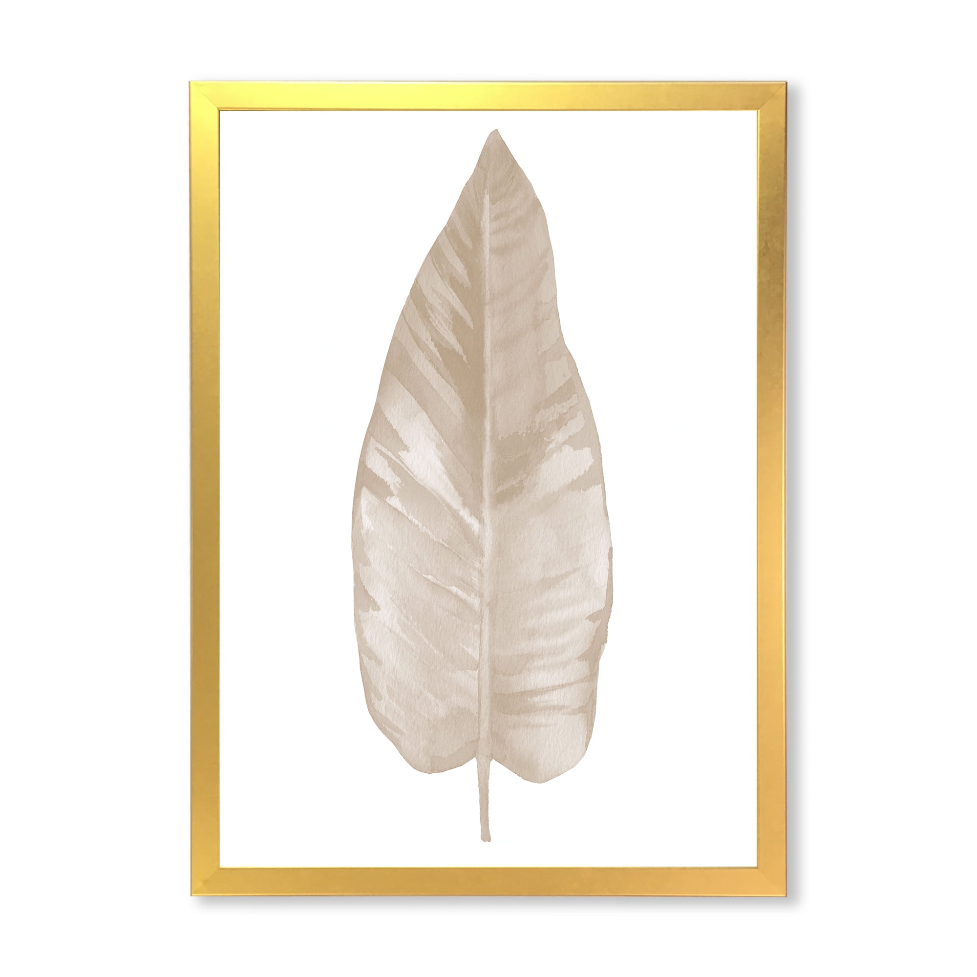 Designart 'Dried Leaf Plant Beige On White Background' Traditional Framed Art Print