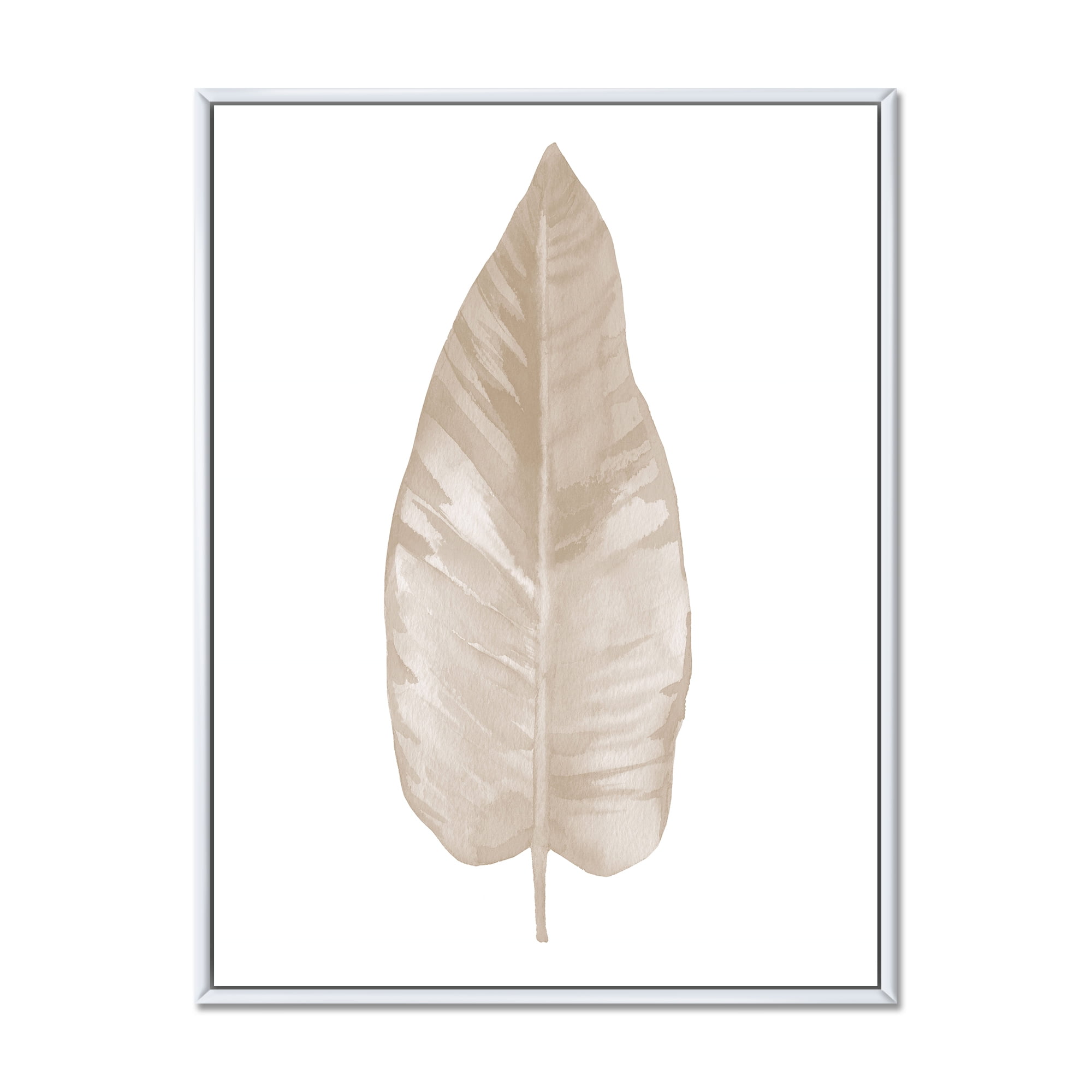 Designart 'Dried Leaf Plant Beige On White Background' Traditional Framed Canvas Wall Art Print
