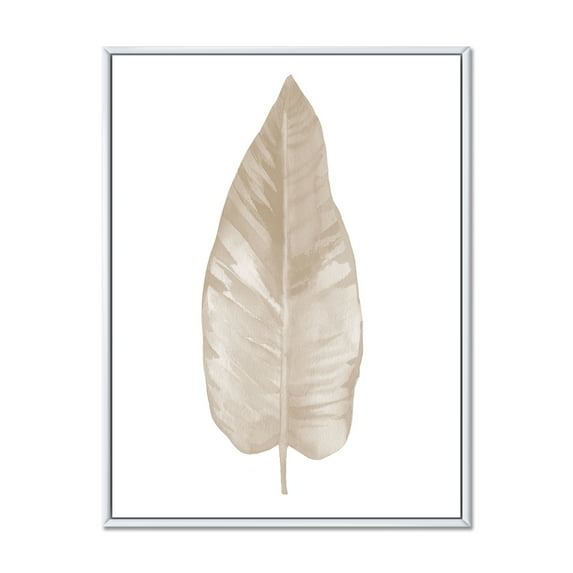Designart 'Dried Leaf Plant Beige On White Background' Traditional Framed Canvas Wall Art Print