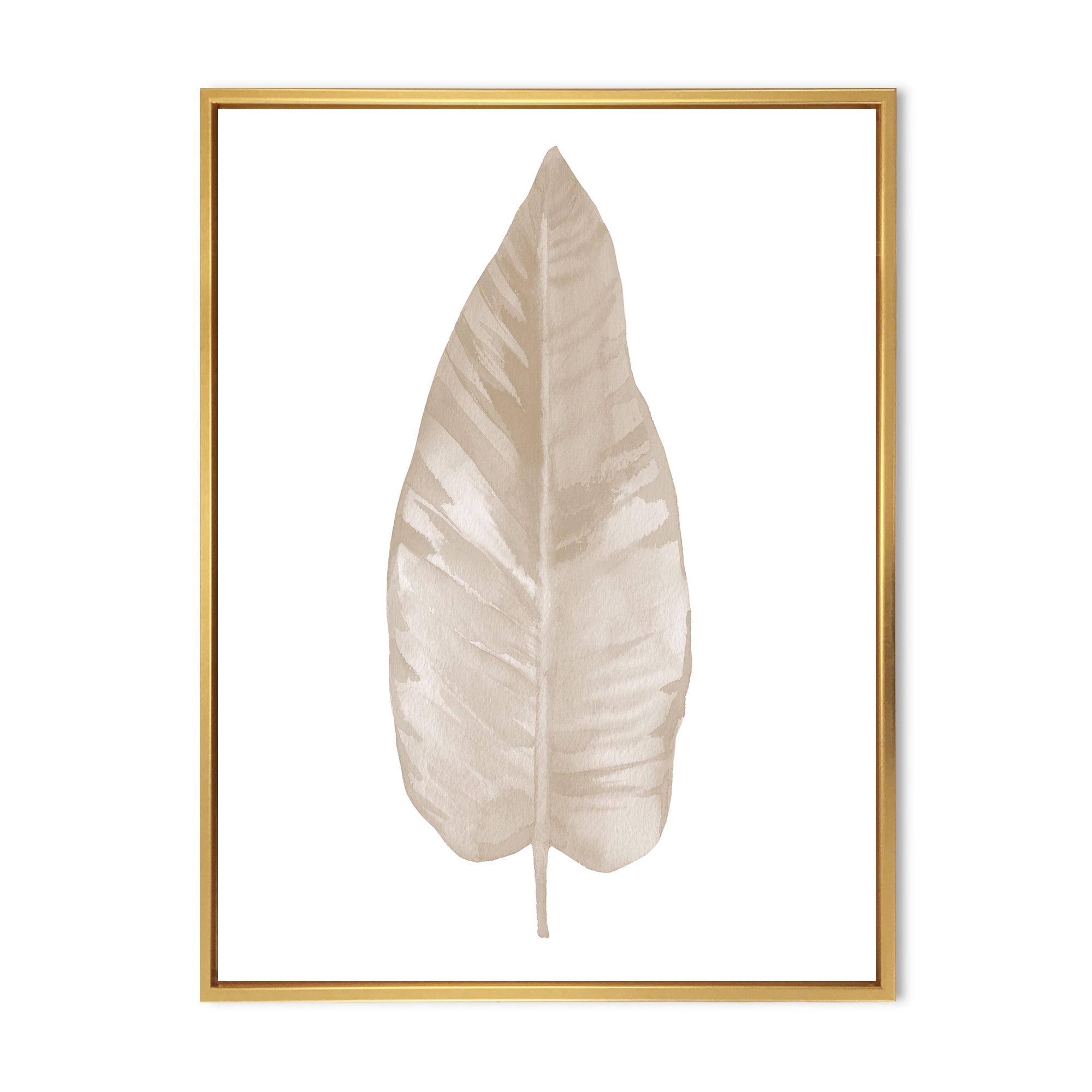Designart 'Dried Leaf Plant Beige On White Background' Traditional Framed Canvas Wall Art Print