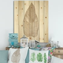 Designart 'Dried Leaf Plant Beige On White Background' Traditional Print on Natural Pine Wood