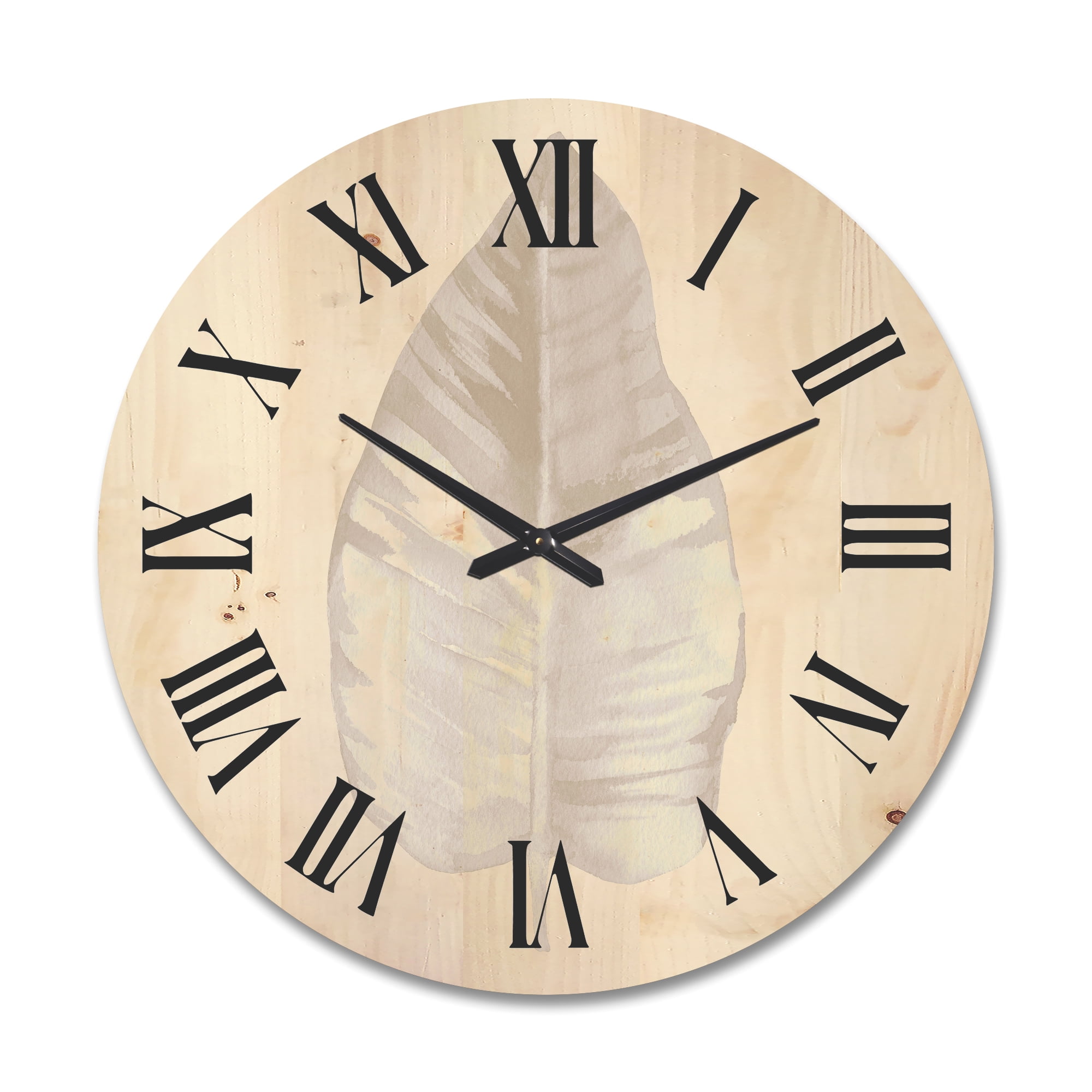 Designart 'Dried Leaf Plant Beige On White Background' Traditional Wood Wall Clock