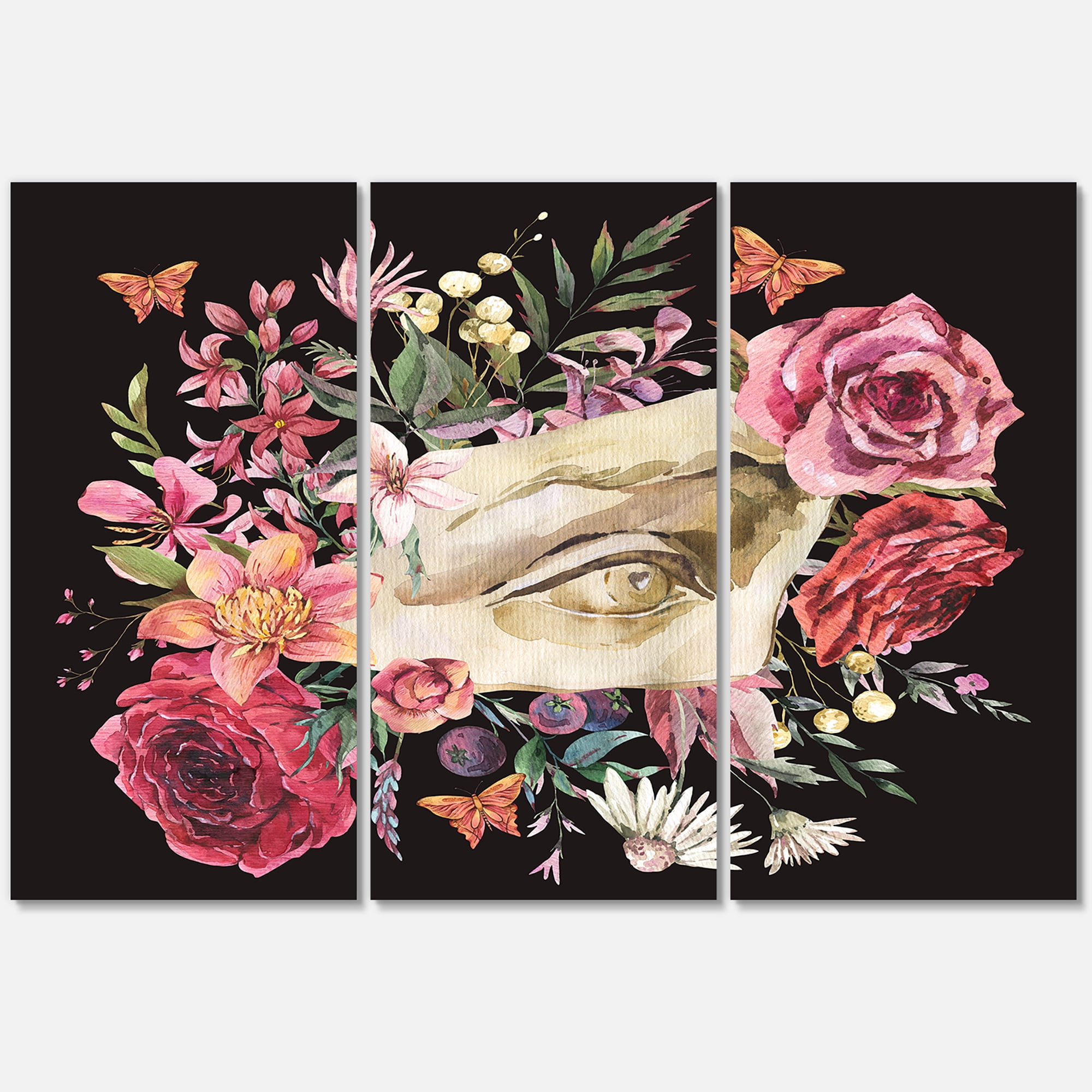Designart ' Dried Wildflowers With Greek Sculpture David Eye ' Farmhouse Canvas Wall Art Print